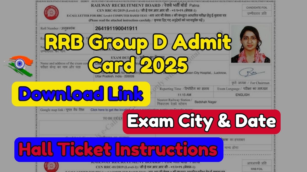 RRB Group D Admit Card 2025: Download Link, Exam City, Exam Date and Hall Ticket Instructions